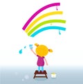 Little artist - child painting Rainbow on the wall Royalty Free Stock Photo