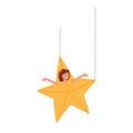 Little Artist Girl Playing Role in Performance. Child in Funny Theatrical Costume of Star Hanging on Ropes Illustration Royalty Free Stock Photo