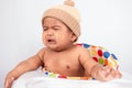 Little asian baby boy sad and crying Royalty Free Stock Photo