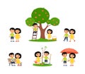 Little asian boy and girl is spending time in the countryside. Royalty Free Stock Photo