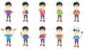 Little asian boy vector illustrations set.