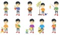 Little asian boy vector illustrations set. Royalty Free Stock Photo