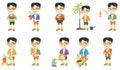 Little asian boy vector illustrations set. Royalty Free Stock Photo