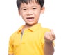 Little asian boy showing his lost milk-tooth in his hand - close Royalty Free Stock Photo