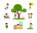 Little asian boy is spending time in the countryside. The concept of summer fun. Royalty Free Stock Photo