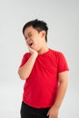 Little Asian boy suffering from toothache - Dental problem Royalty Free Stock Photo