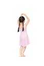 Little Asian child girl ballerina in pink leotard isolated on Cyan background. Kid practise her dance. Children ballet dancer rear Royalty Free Stock Photo