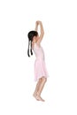 Little Asian child girl ballerina in pink tutu skirt isolated on white background. Kid practise her dance. Children ballet dancer Royalty Free Stock Photo
