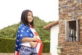 Little asian girl American flag Royalty Free Stock Photo