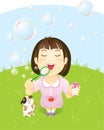 Little Asian Girl Blowing Bubbles