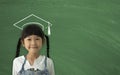 A little asian girl happy smiling on chalkboard background. Back To School concept Royalty Free Stock Photo