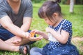 Little girl and her father looking at butterflies