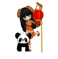 Little Asian Girl And Her Panda Posers Clipart