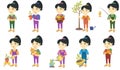 Little asian girl vector illustrations set. Royalty Free Stock Photo