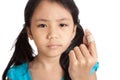 Little asian girl show finger with bandage focus at bandage Royalty Free Stock Photo