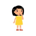 Little asian girl showing silence gesture flat vector illustration