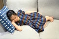 Little asian girl sleeps on a couch