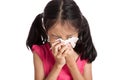 Little asian girl sneeze with napkin paper Royalty Free Stock Photo