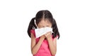 Little asian girl sneeze with napkin paper Royalty Free Stock Photo