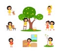 Little asian girl is spending time in the countryside. The concept of summer fun. Royalty Free Stock Photo