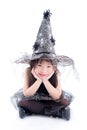 Little asian girl wearing witch costume for Halloween Royalty Free Stock Photo