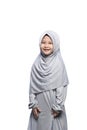 Little asian muslim girl in veil with smile standing Royalty Free Stock Photo
