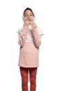 Little asian muslim girl wearing veil praying to god Royalty Free Stock Photo