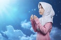 Little asian muslim kid in hijab pray Royalty Free Stock Photo