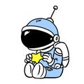 Little astronaut character rest looking star in hands illustration cartoon