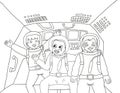 little astronaut crying happily inside the spaceship line art illustration