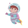 Little Astronaut Wearing Spacesuit Exploring the Moon Vector Illustration