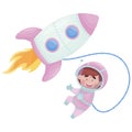 Little Astronaut Wearing Spacesuit Exploring the Moon Vector Illustration