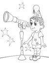 Little Astronomer boy coloring page Royalty Free Stock Photo