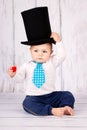 Little baby boy with big top hat Royalty Free Stock Photo