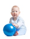 Little baby boy with blue ball Royalty Free Stock Photo