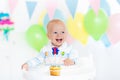 Little baby boy celebrating first birthday