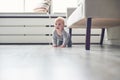 Little baby boy crawling on floor at home Royalty Free Stock Photo