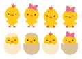 Little Baby Boy and Girl Easter Chickens Vector Illustration