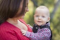 Little Baby Boy Having Fun With Mommy Outdoors Royalty Free Stock Photo