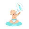 Little Baby Boy In Nappy Is HungryAnd Needs A Bottle,Part Of Reasons Of Infant Being Unhappy And Crying Cartoon