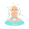 Little Baby Boy In Nappy Shivering Of Cold, Part Of Reasons Of Infant Being Unhappy And Crying Cartoon Illustration