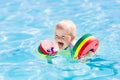 Little baby boy playing in swimming pool Royalty Free Stock Photo