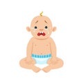 Little Baby Boy Sitting In Nappy Crying With Eyes Full Of Tears, Part Of Reasons Of Infant Being Unhappy Cartoon Royalty Free Stock Photo