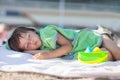 Little baby boy, sleeping on the beach in the afternoon Royalty Free Stock Photo