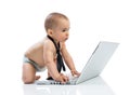 Little baby businessman working on the computer Royalty Free Stock Photo