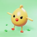 Little baby chicken on green grass cute cartoon bird character 3d render. Cheerful spring nature illustration. Farm Royalty Free Stock Photo