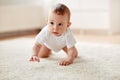 Little baby in diaper crawling on floor at home Royalty Free Stock Photo