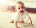 Little baby in diaper crawling on floor at home Royalty Free Stock Photo