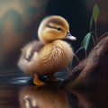 little baby duck cute standing on the lake image