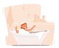 Little Baby Enjoying Bathing in Bathtub. Kid Character Evening Daily Routine. Child Washing in Bathroom with Toy Duck